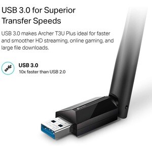 TP-Link T3U Plus IEEE 802.11ac Dual Band Wi-Fi Adapter for Desktop Computer/Notebook - USB 3.0 - 1.27 Gbit/s - 2.40 GHz IS