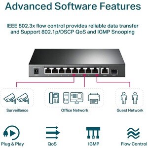 TP-Link TL-SG1210P - 8-Port Gigabit PoE Switch - 8 PoE+ Ports @63W, w/ 1 Uplink Gigabit Port + 1 SFP Slot - Desktop/Wall-M