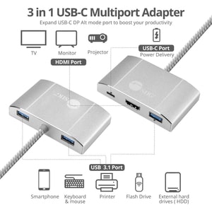 SIIG USB 3.1 Type-C Hub with HDMI & PD Charging Adapter - 4K Ready - for Notebook - 85 W - USB Type C - 4 x USB Ports - US