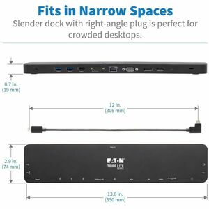 Eaton Tripp Lite Series USB-C Dock, Triple Display - 4K HDMI & DP, VGA, USB 3.x (5Gbps) and USB 2.0 Hub Ports, GbE, 100W P