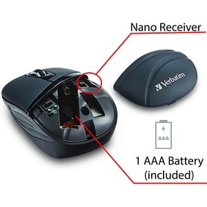 Verbatim Wireless Mini Travel Mouse, Commuter Series - Graphite - Optical - Radio Frequency - 2.40 GHz - Graphite - 1000 d