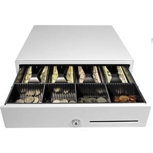 apg Genesis 1313 Cash Drawer - 4 Bill - 4 Coin - 2 Media Slot - Stainless Steel, Plastic - White - 99.8 mm Height x 332.7 