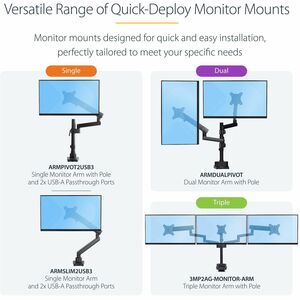 StarTech.com Desk Mount Monitor Arm with 2x USB 3.0 ports for VESA Display up to 34" (17.6lb/8kg), C-Clamp/Grommet, Mechan