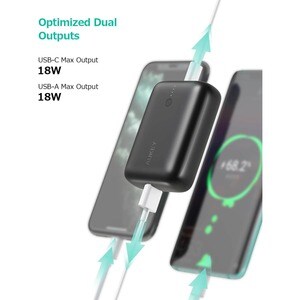 AUKEY Basix Mini 10000mAh PD Power Bank - For iPhone, Gaming Console, iPad Air, Smartphone - 10000 mAh - 2 A - 9 V DC Outp