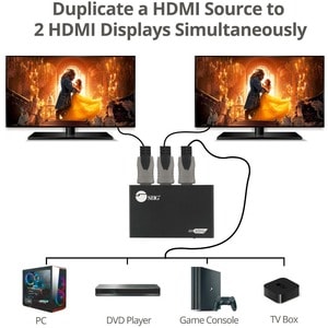 SIIG 2 Port HDMI 2.0 4K @60Hz HDR Splitter with EDID & Downscaler - Metal Housing for Stable & Reliable Performance - 18Gb