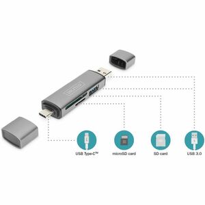 Digitus USB Hub/FlashCard Reader - USB 2.0 Type A, USB 2.0 Type C - 60 MB/s, 640 MB/s - Smartphone, Tablet, Notebook, Flas