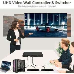 SIIG 3x3 4K Video Wall Processor with USB-C / DP / VGA / HDMI Input with EDID Management - Multi-level Cascading - Support