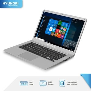 Hyundai Thinnote-A, 14.1" Celeron Laptop, 4GB RAM, 64GB Storage, Expandable 2.5" SATA HDD Slot, Windows 10 Home S Mode, En