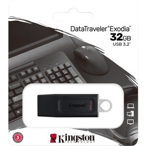 Unidad flash Kingston DataTraveler Exodia - 32 GB - USB 3.2 (Gen 1) - Negro, Blanco