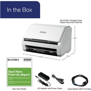 Epson DS-575W II Sheetfed Scanner - 600 x 600 dpi Optical - 30-bit Color - 24-bit Grayscale - 35 ppm (Mono) - 35 ppm (Colo