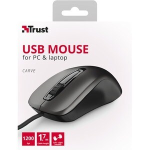 Trust Carve Maus - USB Typ-A - Optisch - 3 Taste(n) - Schwarz - Kabel - 1200 dpi Auflösung - Scroll-Rad - Symmetrisch