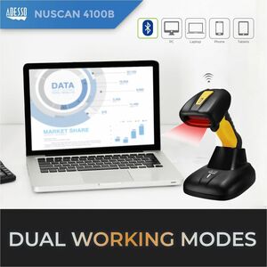 Adesso NuScan 4100B Industrial, Hospitality, Warehouse Handheld Barcode Scanner - Wireless Connectivity - Yellow - 200 sca