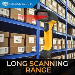 Adesso NuScan 5200TU Industrial, Healthcare, Logistics Handheld Barcode Scanner - Cable Connectivity - Yellow - 304.80 mm 