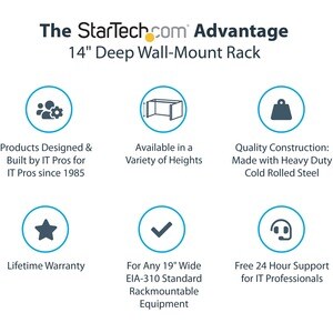 StarTech.com 4U Wall Mount Rack, 14in Deep, 19 inch Wall Mount Network Rack, Wall Mounting Patch Panel Bracket for Switch/