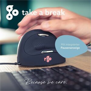 R-Go HE Break Mouse - USB 2.0 - 5 Button(s) - Black - Cable - 3500 dpi - Scroll Wheel - Medium Hand/Palm Size - Left-handed