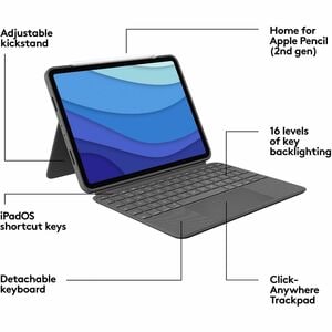 Logitech Combo Touch Keyboard/Cover Case for 11" (279.40 mm) Apple, Logitech iPad Pro, iPad Pro (2nd Generation), iPad Pro