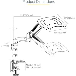 StarTech.com Mounting Arm for Notebook, Monitor - Black - Height Adjustable - 1 Display(s) Supported - 86.4 cm (34") Scree