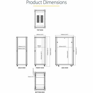 StarTech.com Armadio Rack 19" 32U su Ruote - Server Rack a 4 Montanti con Profondità Regolabile, Pannelli Laterali e Porta