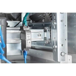 Digitus PoE Überspannungsschutz (RJ45), DIN-Schienenmontage, Indoor. Produktfarbe: Grau, Material: Zink, Internationale Sc