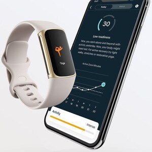 Fitbit Charge 5 Smart Band - Unisex - Lunar White, Soft Gold Stainless Steel Body Color - Aluminium Body Material - Stainl