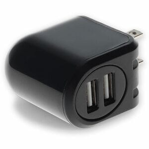 AddOn Wall Charger 2X USB-A 2.0 5V at 2.4A Single port or 5V at 1A Dual port 12W total, Black - 12 W - 5 V DC Output - 2.4