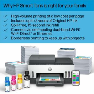 HP Smart Tank 7301 All-in-One Printer-Multifunction printer-color-ink-jet-refillable-Copier/Scanner-4800x1200 dpi Print-Au