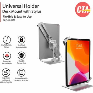 CTA Digital Universal Holder Desk Mount w/ Stylus - 7" to 14" Screen Support - Metal
