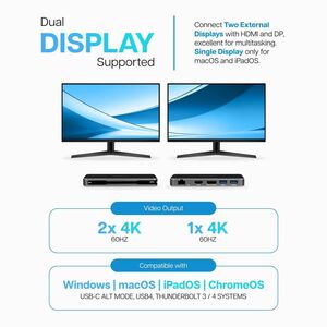 VisionTek VT400 - Dual Display USB-C Docking Station with Power Passthrough - for Notebook - 100 W - USB Type C - 2 Displa