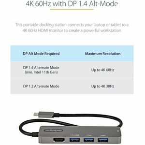 StarTech.com USB C Multiport Adapter, USB-C to HDMI 4K 60Hz (HDR10), 100W PD Pass-Through, 4xUSB 3.0, USB Type-C Mini Dock