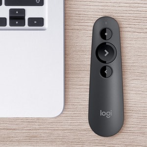 Logitech R500s Laser Presentation Remote - Laser - Wireless - Bluetooth - 2.40 GHz - Graphite, Black - USB - 3 Button(s)