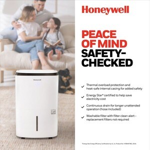 Honeywell Smart WiFi Portable Dehumidifier TP70AWKN - 4000 Sq. Ft. - 70 Pints/Day - ENERGY STAR Certified - Smart Model - 
