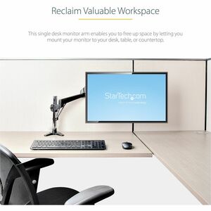 StarTech.com Desk Mount Monitor Arm for Single VESA Display 32" , 8kg/17.6lb, Full Motion Articulating & Height Adjustable