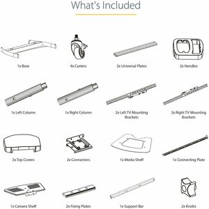 StarTech.com Dual TV Cart, 60in VESA TVs up to 50kg/110lb each, Height Adjustable Mobile Display Mount/Cart, Rolling TV Ca