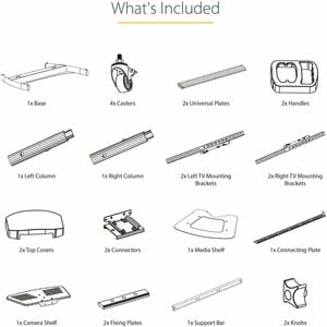 StarTech.com Dual TV Cart, 60in VESA TVs up to 50kg/110lb each, Height Adjustable Mobile Display Mount/Cart, Rolling TV Ca