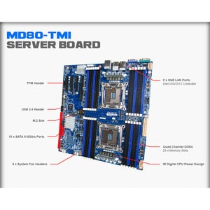 Gigabyte MD80-TM1 Server Motherboard - Intel C612 Chipset - Socket LGA 2011-v3 - SSI EEB - 128 GB DDR4 SDRAM Maximum RAM -