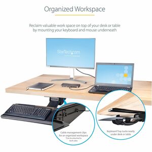 StarTech.com KBTRAYADJ2. Produktfarbe: Schwarz, Maximum weight per keyboard tray: 2000 kg, Frame material: Stahl. Breite: 