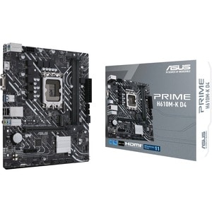 Asus Prime H610M-K D4 Desktop Motherboard - Intel H610 Chipset - Socket LGA-1700 - Micro ATX - Pentium Gold, Celeron, Core