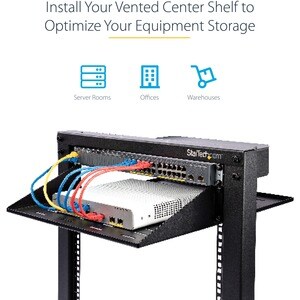 StarTech.com 2U Vented Server Rack Shelf - Center Mount Fixed 20" Deep Cantilever Rackmount Tray for 19" Data/AV/Network w