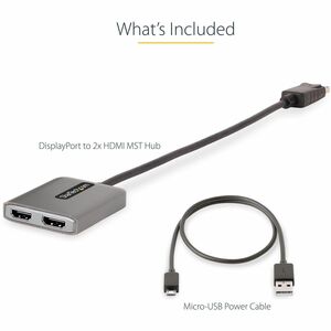 StarTech.com DP to Dual HDMI MST HUB, Dual HDMI 4K 60Hz, 2 Port DisplayPort Multi Monitor Adapter with 1ft/30cm Cable, DP 