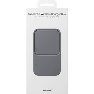 Samsung Super Fast Wireless Charger Duo (with Adapter and Cable) - 15 W - 9 V Input - Dark Grey