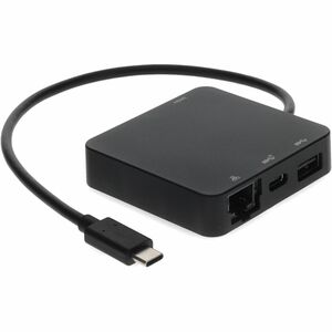 AddOn 8in USB C Male to USB C 3.1, HDMI 4K, USB A 3.1 Gen 2, and RJ-45 Female Black Hub - This is a 8in USB-C Male to USB 