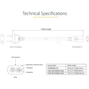 CABLE 2M DE ALIMENTACION PARA ORDENADOR PORTATIL UE A C7