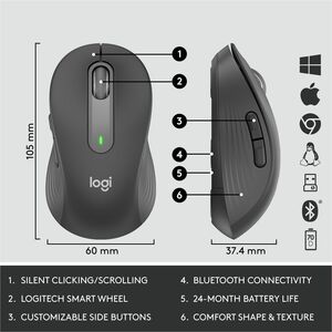 Logitech Signature MK650 Combo For Business - USB Plunger Wireless Bluetooth/RF 5.0 2.40 GHz Keyboard - 118 Key - English 