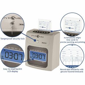 Pyramid Time Systems 3800 Electronic Time Clock - Card - 50 Employees - Digital - Hour, Time, Day Record Time