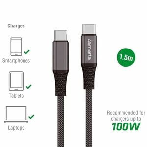 4smarts PremiumCord 1,50 m USB-C Datentransferkabel - Cable for Notebook, Tablet, Smartphone - 480 Mbit/s - Schwarz