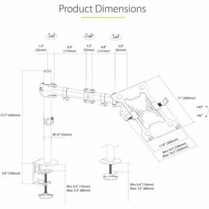 StarTech.com Laptop Desk Mount, Monitor and Laptop Arm Mount, Displays up to 34" (17.6lb/8kg), VESA Laptop Tray Arm, Clamp