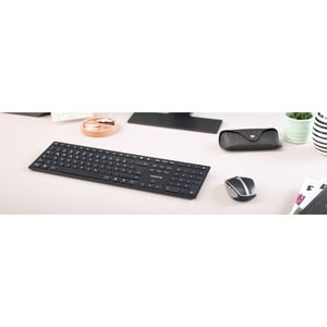 CHERRY KW 9100 SLIM Keyboard - Wireless Connectivity - Spanish - Black, Silver - Scissors Keyswitch - Bluetooth/RF - 4 - 1