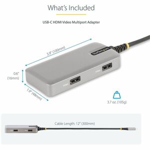 StarTech.com USB-C Multiport Adapter, 4K60Hz HDMI, HDR, 2-Port 5Gbps USB Hub, 100W PD Pass-Through, GbE, Works with Chrome
