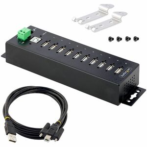 StarTech.com 10-Port Industrial USB 2.0 HUB, Rugged USB Hub w/ESD Level 4 Protection, DIN/Wall/Desk Mountable USB-A Hub, U