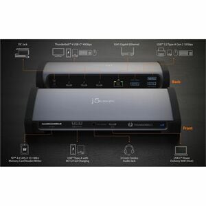 j5create Thunderbolt 4 Docking Station for Desktop PC, Notebook, Monitor, Mouse, Keyboard, Printer - Memory Card Reader - 